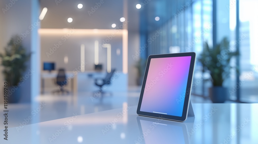 Poster modern tablet device on office table with background