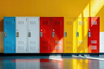 Colorful School Lockers in Sunny Corridor 