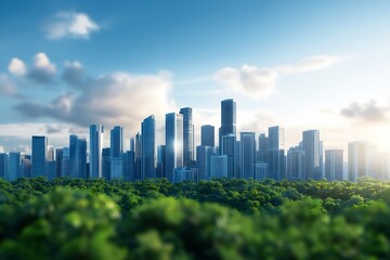 Majestic Skyline of a Thriving Metropolis with Modern High Rise Buildings and Lush Greenery
