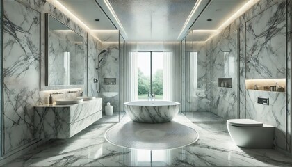 Fototapeta premium A luxurious bathroom made entirely of white marble.