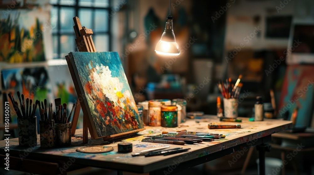 Poster illuminated urban studio exploring creativity through atmospheric bokeh and artistic vision