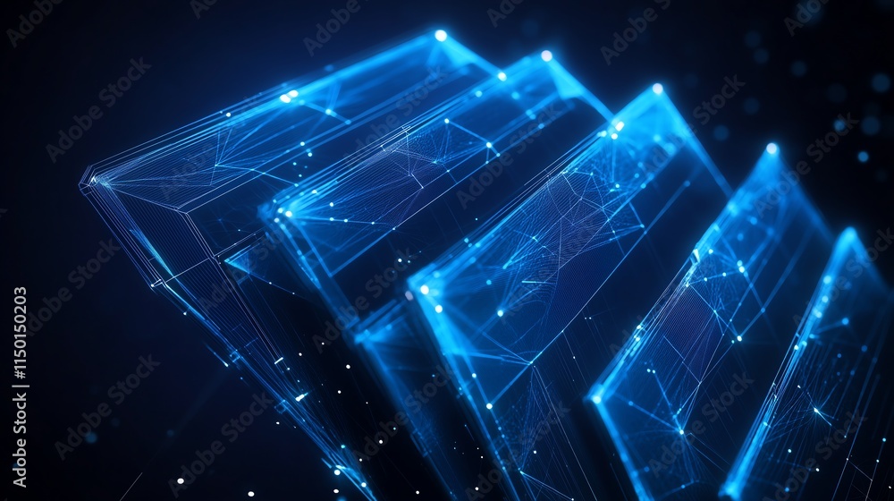 Poster wireframe folder design with clean geometric shapes, set against a dark blue isolated background, sy