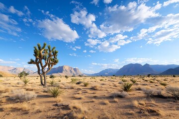 Epic Scenic Desert Landscape with Dramatic Skies and Iconic Joshua Trees