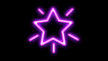 Star button icon neon glowing cut out isolated on black background