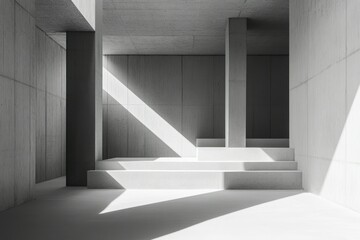 Obraz premium Minimalist Gray Concrete Interior with Dramatic Shadows