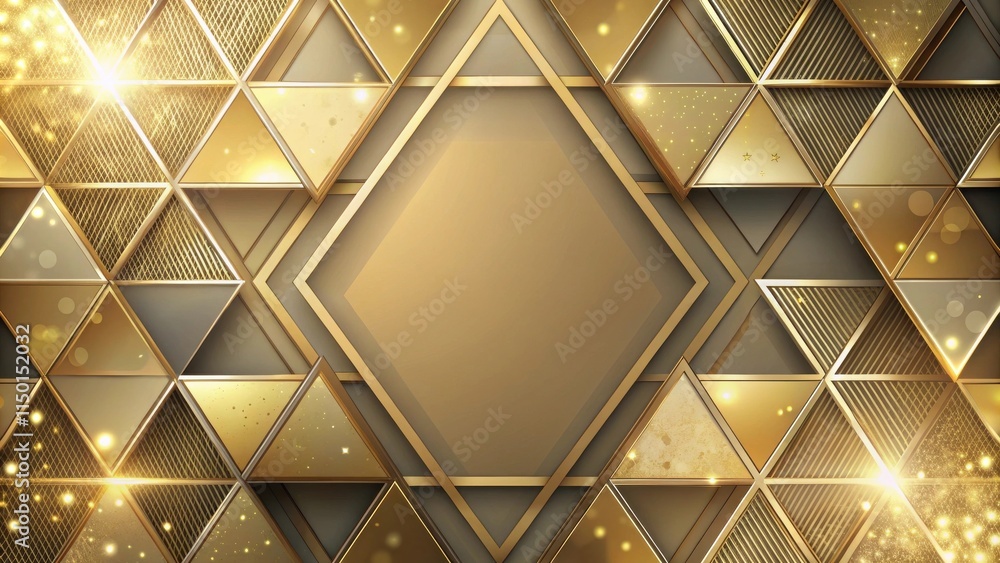 Poster abstract gold and beige geometric pattern with central empty space for text or logo