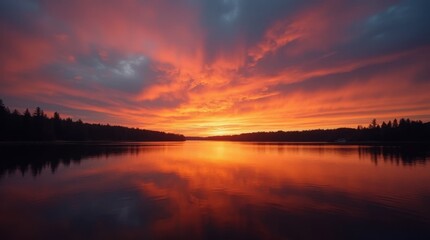 Obraz premium Dramatic Sunset over Calm Lake