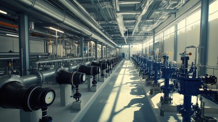 Industrial Water Treatment Facility with Modern Equipment and Pipes