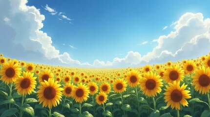 Fototapeta premium Sunflowers Swaying in the Wind under a Blue Sky