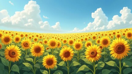 Sunflowers Swaying in the Wind Under a Blue Sky
