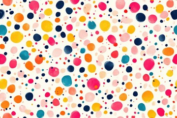 A seamless confetti design with scattered multi-colored dots of different sizes