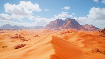 Naklejka premium Majestic desert landscape with towering mountains under a bright sky.