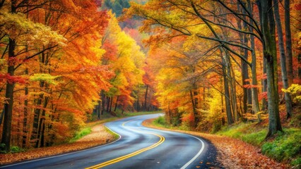 Obraz premium Scenic Autumn Road Winding Through Vibrant Fall Foliage