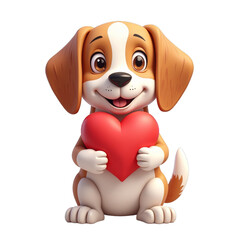A cute 3D animated dog holding a heart in its paws