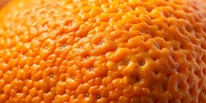 Captivating close-up reveals the bumpy texture and bright color of an orange's skin, showcasing its natural beauty and freshness in a simple yet striking manner