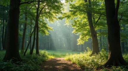 Fototapeta premium Dappled Sunlight in a Quiet Forest Glade