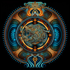 Fototapeta premium An illustration of zodiac symbol in celtic art and east totem style. High detailed of horoscope sign and symbolic. Fit for apparel, merchandise, poster.