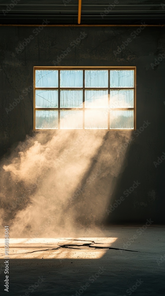 Poster pm2.5 dust risk concept. sunlight streams through a window, illuminating dust particles in the air, 
