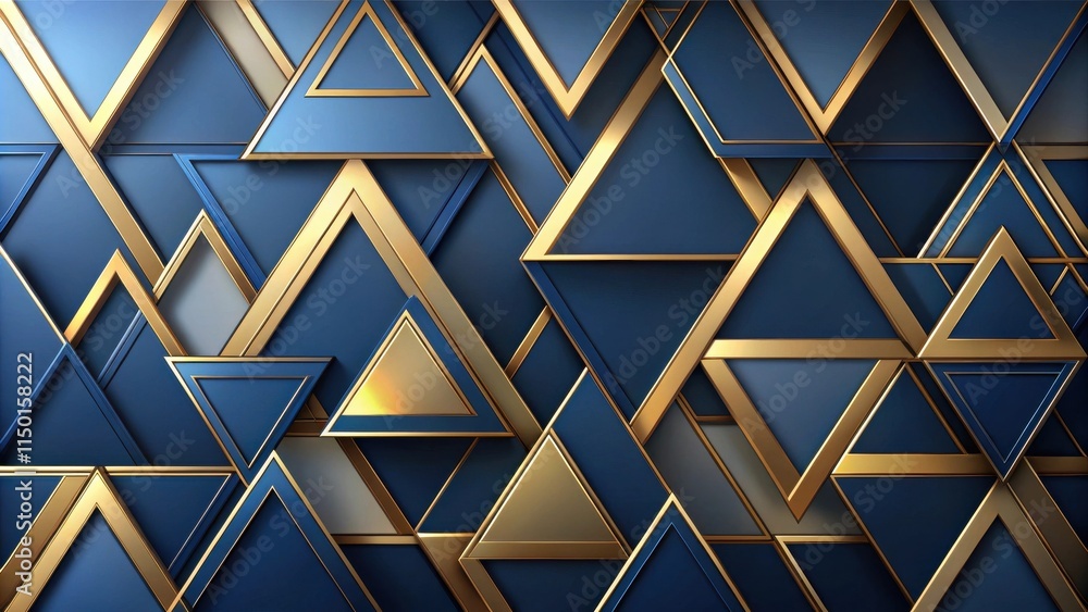 Poster abstract blue and gold triangular geometric pattern design