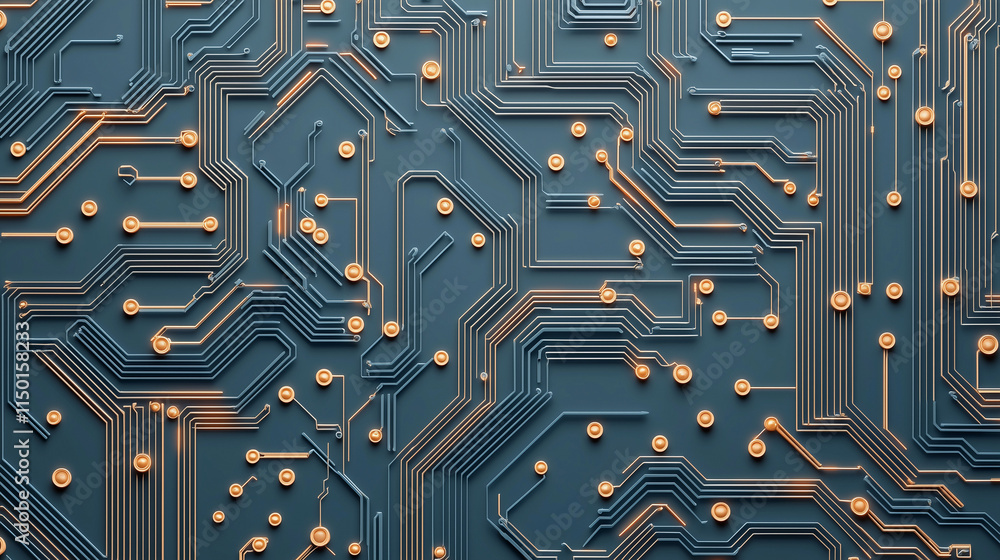 Poster abstract circuitry: a mesmerizing close-up of a stylized circuit board, featuring intricate copper t