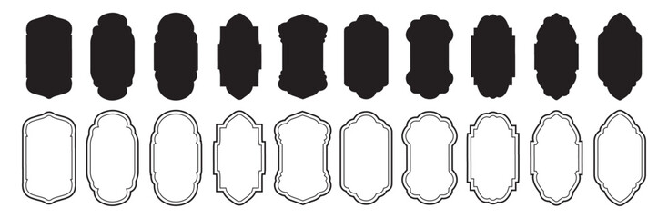 Set of Islamic shape window frame in flat style, Collection of patterns in oriental style. Frames in Arabic Muslim design for Ramadan Kareem vector illustration. 