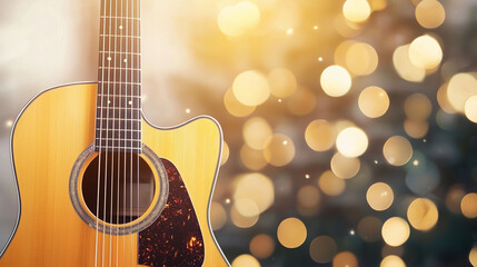 Fototapeta premium Acoustic Guitar in Golden Lights 