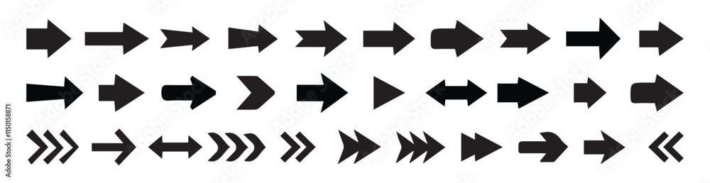 Poster arrows. arrow icon set. vector set of trendy long arrows left and right in flat style. black arrows 