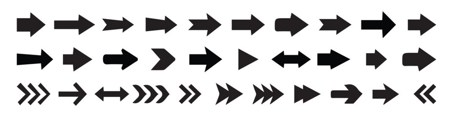 Arrows. Arrow icon set.  Vector set of trendy long arrows left and right in flat style. Black arrows vector illustration. 