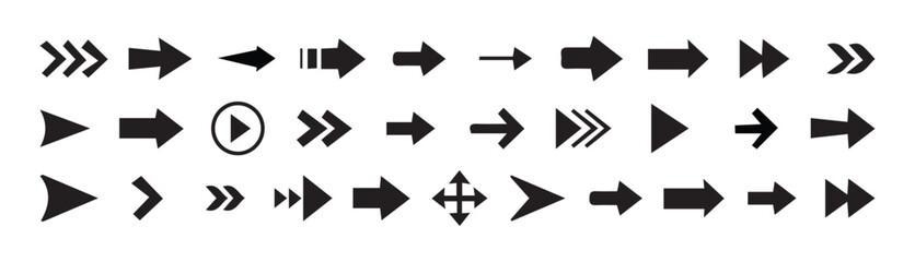 Arrows. Arrow icon set.  Vector set of trendy long arrows left and right in flat style. Black arrows vector illustration. 