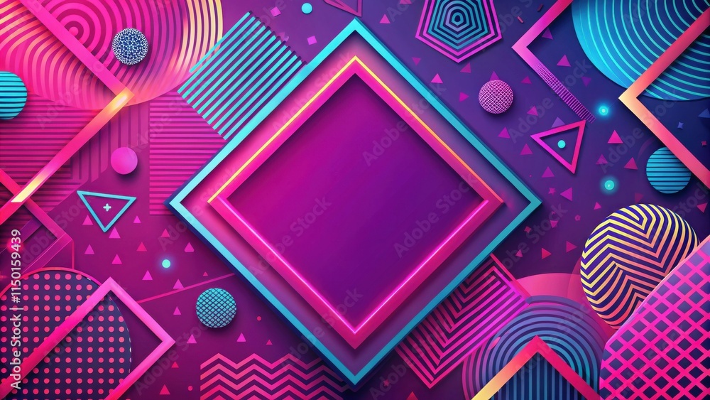 Poster Vibrant Geometric Shapes Abstract Background with Central Empty Space for Text or Logo