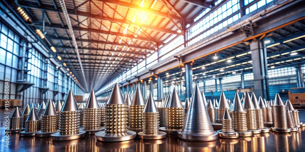 Poster Industrial Conical Components Arranged in a Factory Setting