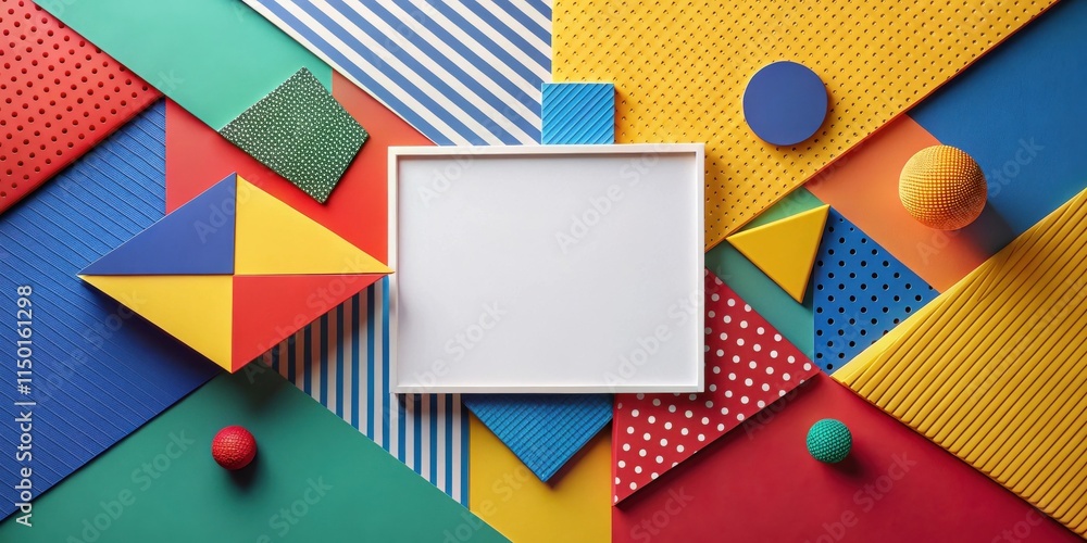 Poster Vibrant Geometric Shapes and White Frame Composition Featuring Colorful Patterns and Textures