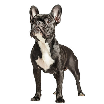 Angled view full body shot of extremely perfect looking single Frenchton isolated on a white transparent background