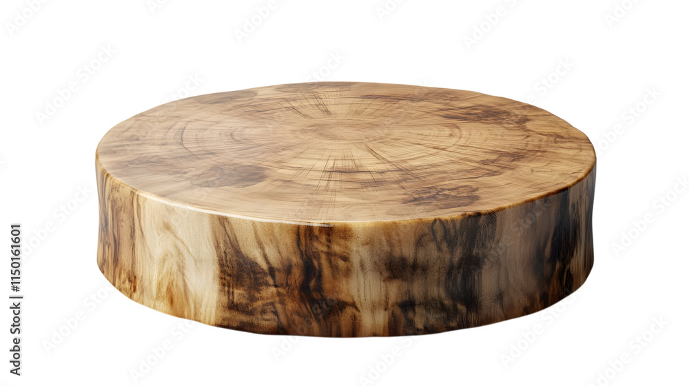 Poster rustic wooden display pedestal with natural grain texture and smooth surface isolated on transparent