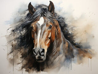 Aquarelle artistique cheval au galop