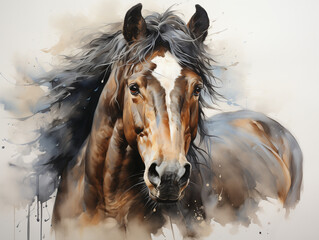 Aquarelle artistique cheval au galop