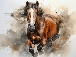 Aquarelle artistique cheval au galop