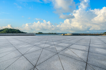 Empty square floor and sky clouds nature landscape on a sunny day. Outdoor natural background.