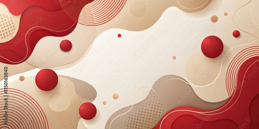 Poster Abstract Red and Beige Fluid Shapes Background with Spheres