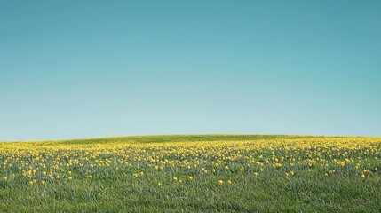 Fototapeta premium Serene Yellow Flower Field Under a Vast Blue Sky