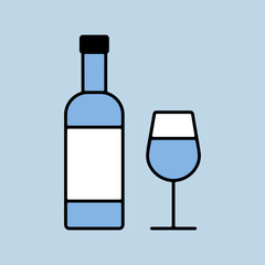Wine bottle and glasses vector icon