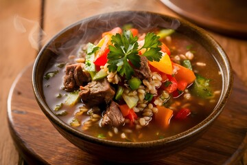 Beef Barley Soup with Vegetables and Herbs
