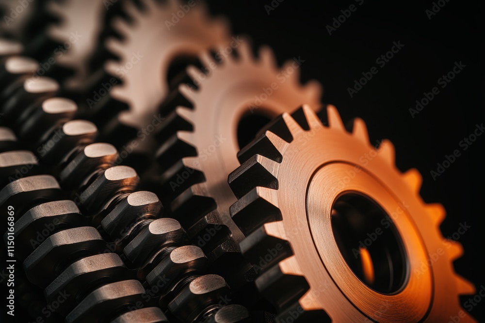 Aufkleber mechanics repair of engine durability concept. a close-up of interlocking gears showcasing metallic 