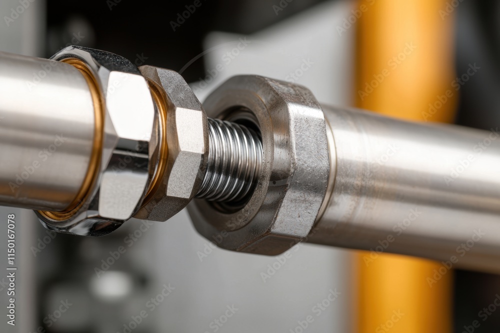 Poster mechanics repair of engine durability concept. close-up of a metallic connector featuring threaded e