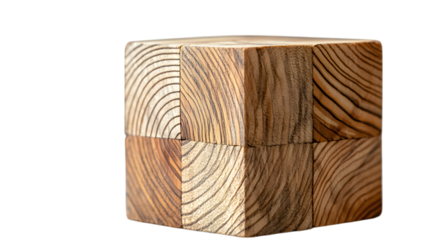 Wooden geometric block with natural patterns for eco-friendly themes Isolated on transparent background
