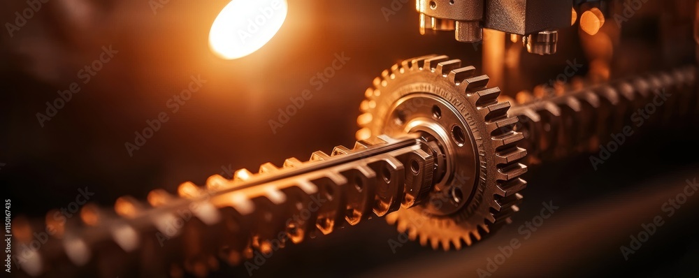 Poster mechanics repair of engine durability concept. a close-up view of a metallic gear mechanism with int