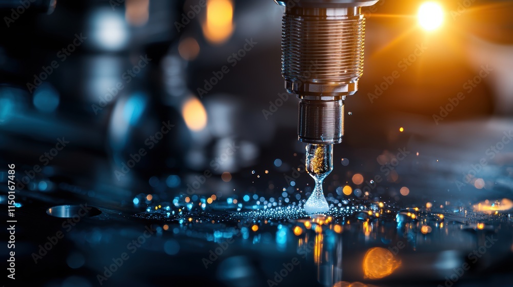 Poster mechanics repair of engine durability concept. a close-up of a precision tool spraying liquid, surro
