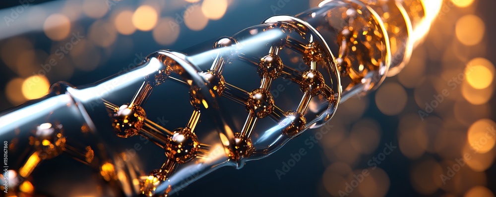 Poster a close-up view of a metallic structure showcasing intricate designs and glowing elements against a 