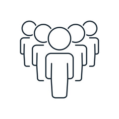 A cohesive group of people with a leader. Leadership to lead team members. Teamwork to success in work.Vector linear icon isolated on white background.