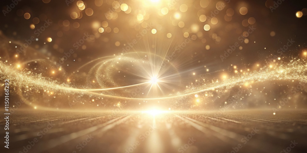 Poster golden dust swirls and glimmering light trails on a dark background